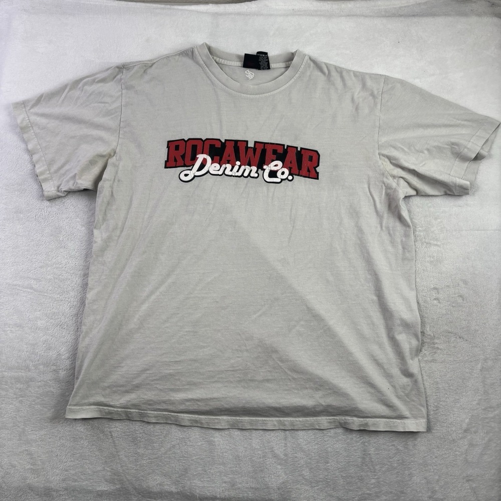 VTG Y2K Rocawear Denim Co. Short Sleeve Grey Shirt Men's 2XL Stains